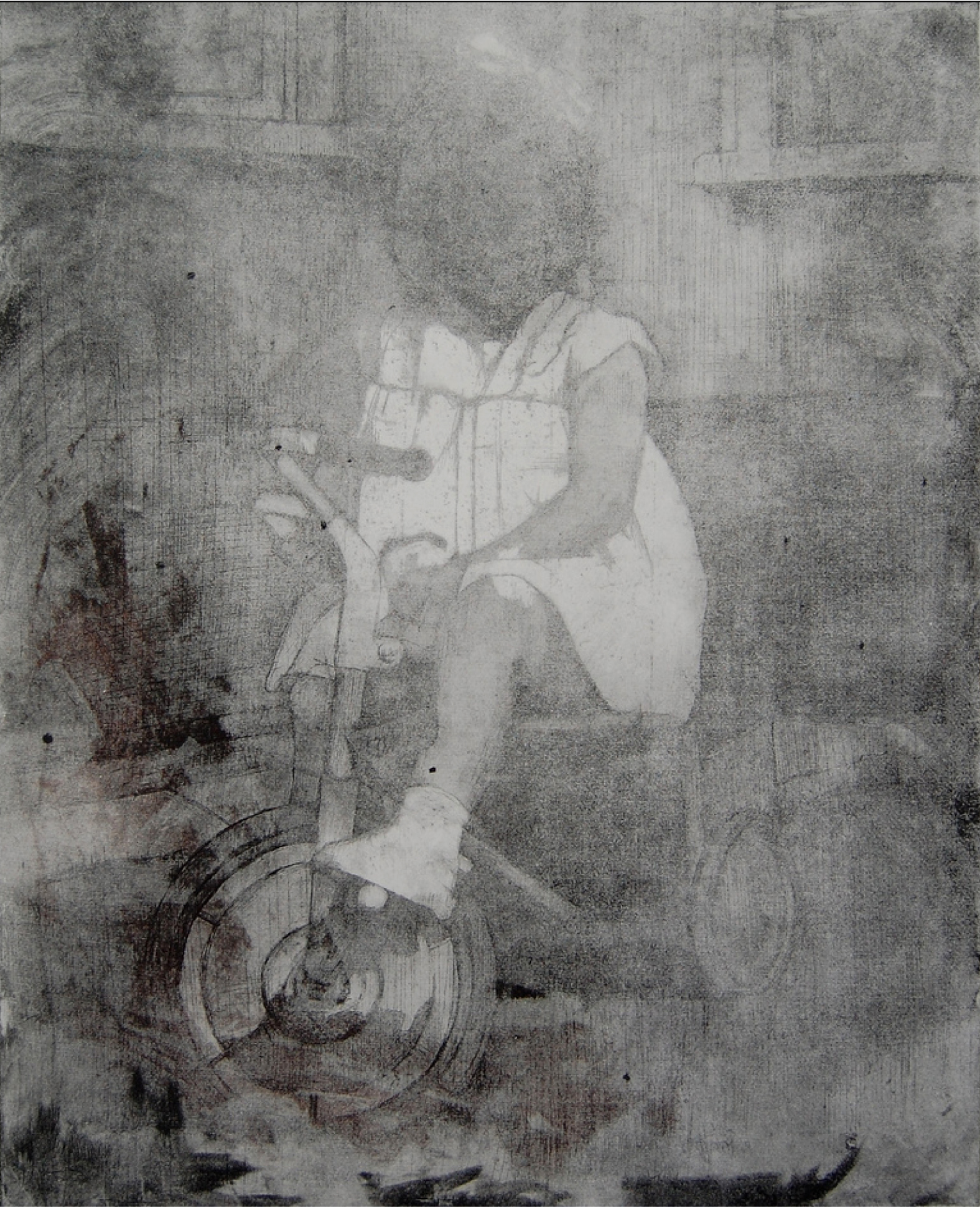 Girl On A Bike - Hard ground etching with aquatint